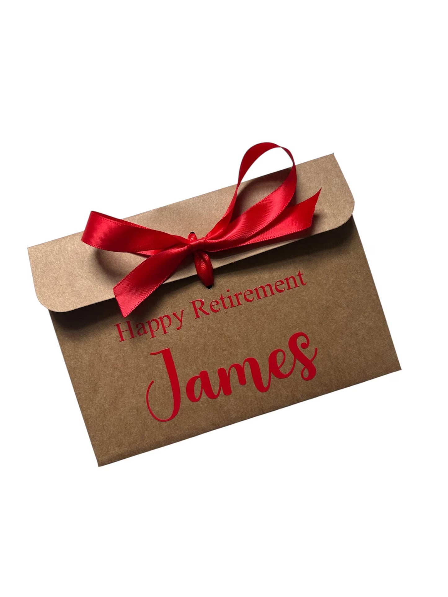 Personalised Happy Retirement Kraft Brown Gift Envelope With Ribbon | For Money/Voucher | Loved Ones Lots Of Ribbon Colours Available | Name