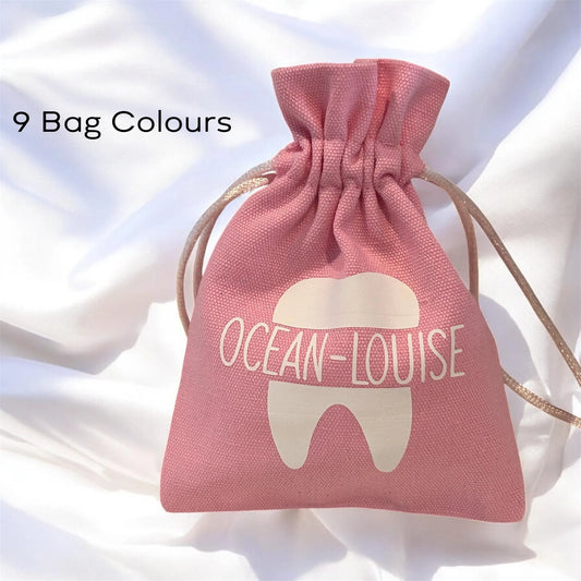 Personalised Tooth Fairy Silk Drawstring Cotton Bag - Custom Name