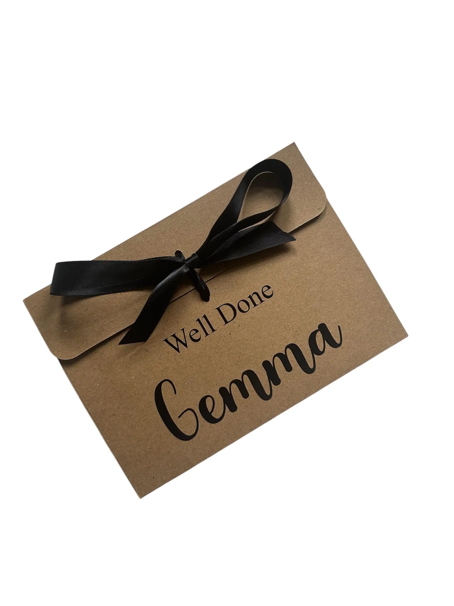 Personalised Well Done Kraft Brown Gift Envelope With Ribbon | For Money/Voucher | Loved Ones Lots Of Ribbon Colours Available | Name