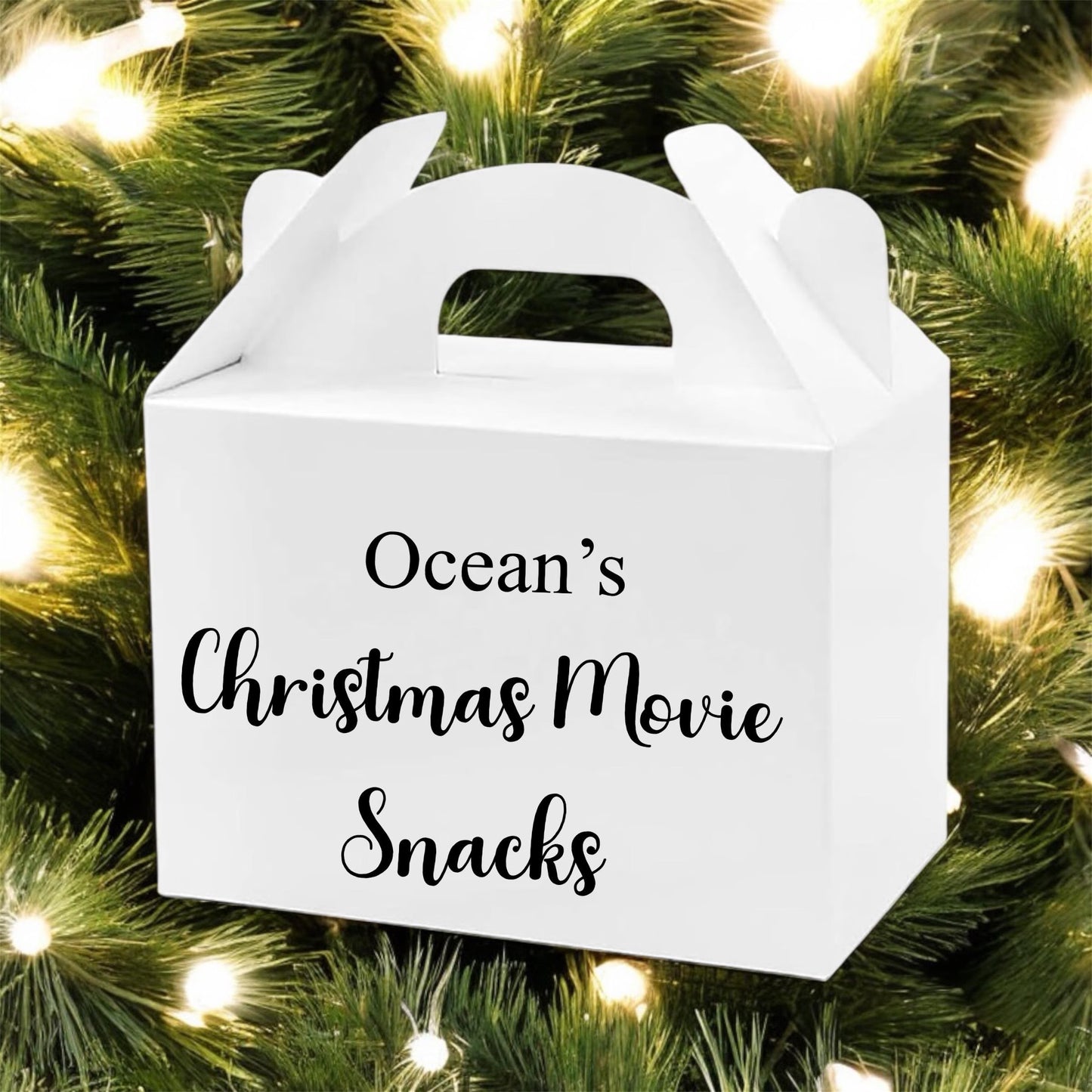 Christmas Movie Night White Snack Box | Personalised Christmas Table Gift Box | Xmas Eve Box | Favour Place Name Stocking Filler Small