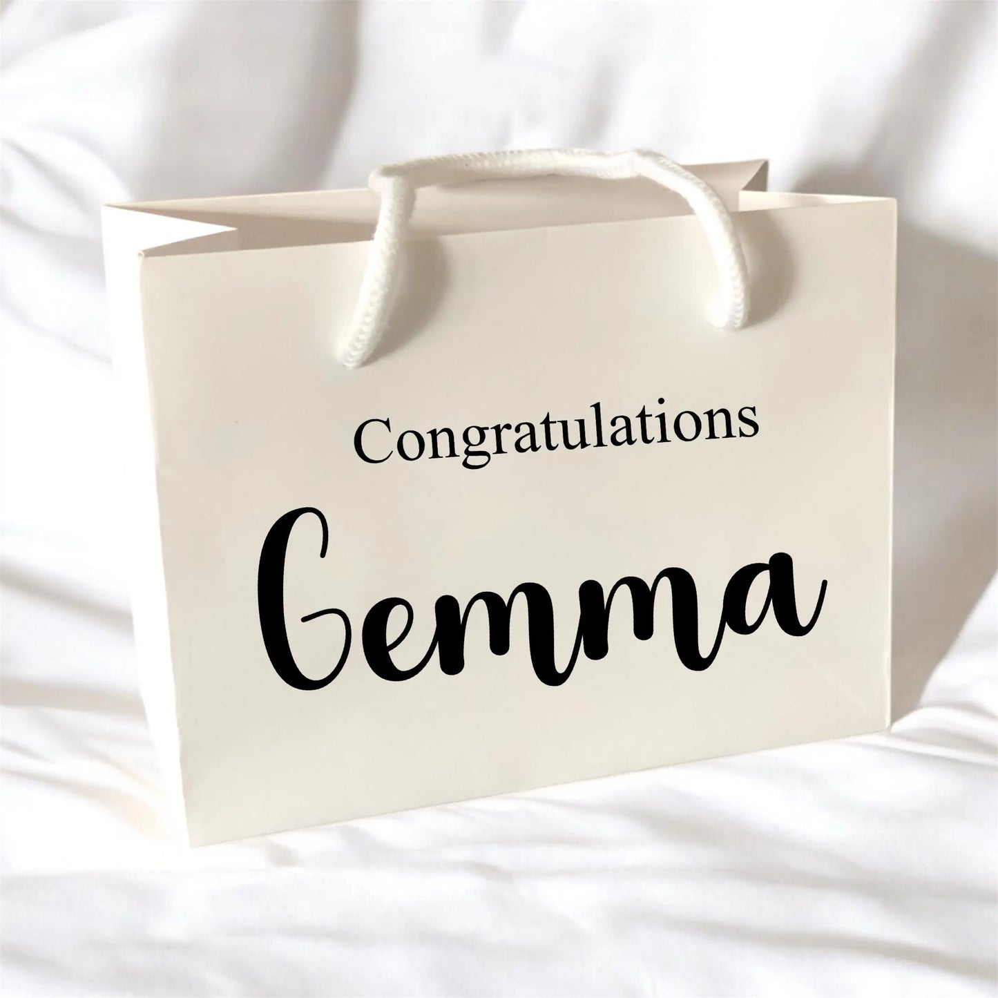 White Congratulations Gift Bag With Rope Handle Personalised With Name Small Medium Large Bags Gifts Present Table Gift Surprise