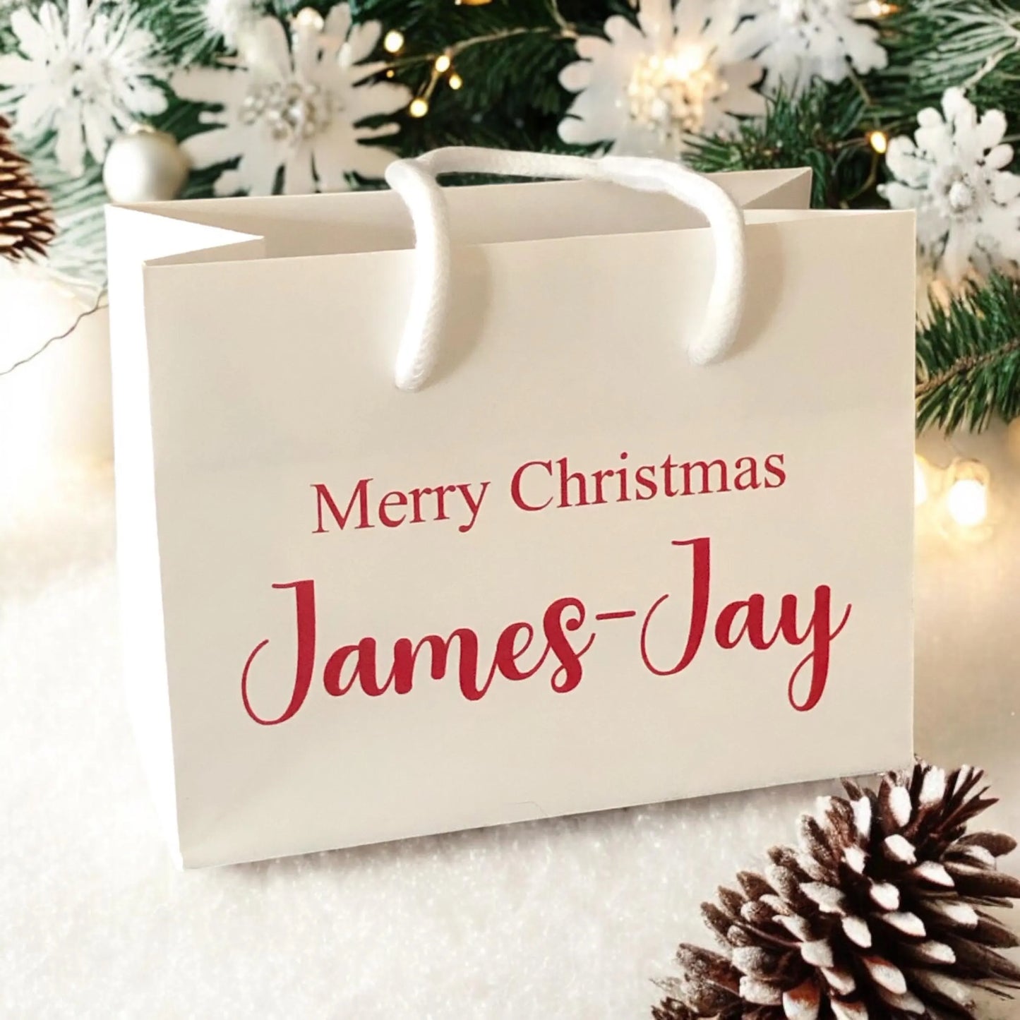 White Merry Christmas Gift Bag With Rope Handle Personalised With Name Small Medium Large Bags Gifts Present Table Gift Surprise 1