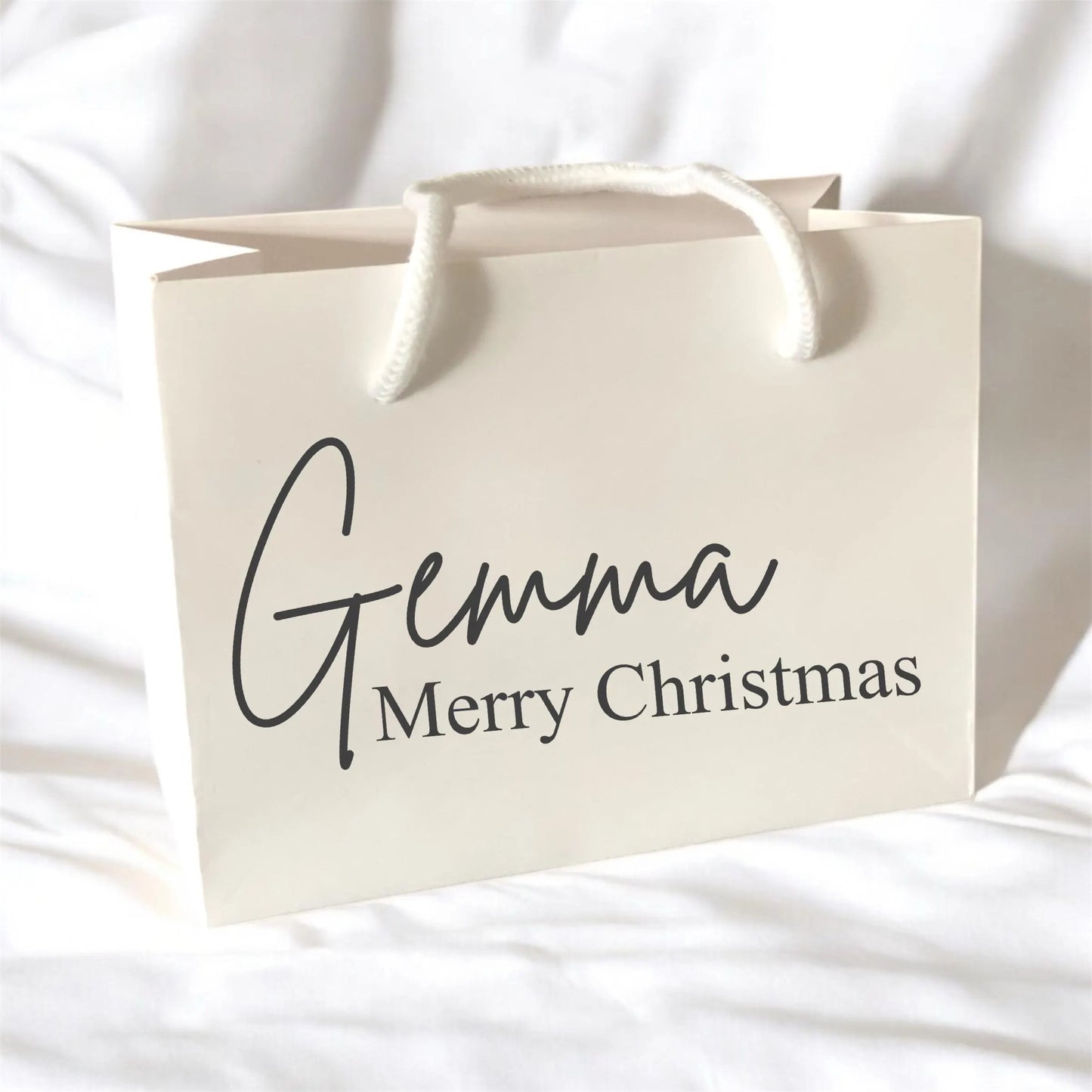 White Merry Christmas Gift Bag With Rope Handle Personalised With Name Small Medium Large Bags Gifts Present Table Gift Surprise