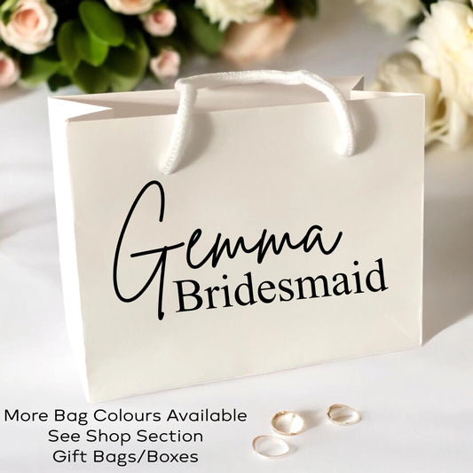 White Wedding Name and Role Gift Bag With Rope Handle Personalised Small Medium Large Bags Gifts Present Table Gift Surprise